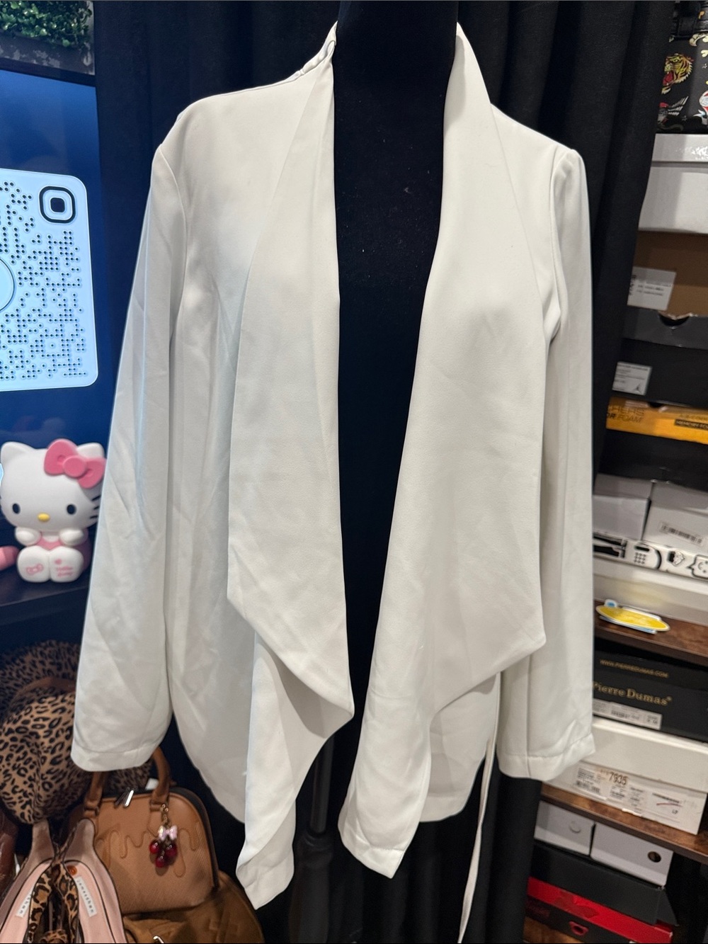 Express White Open-Front Draped Blazer